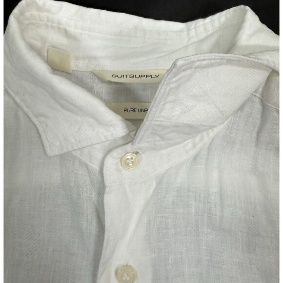 SuitSupply Mens Shirt Pure Linen Leggiuno Sz 16/16.5 41/42 Slim Fit Long Sleeve - Picture 3 of 12